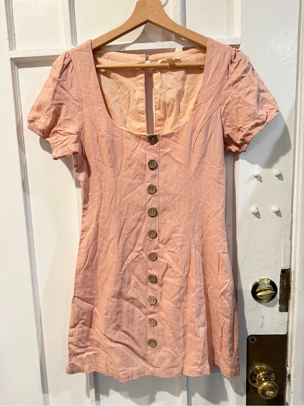 Cotton Candy Peach Button-Front Short Sleeve Dress